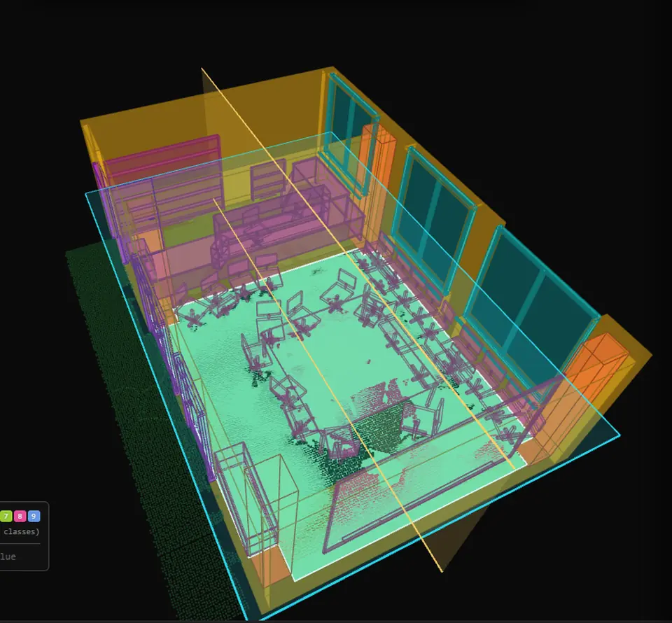 Point cloud to BIM (IFC): An IFC4 model: walls, doors, windows, spaces, furniture
