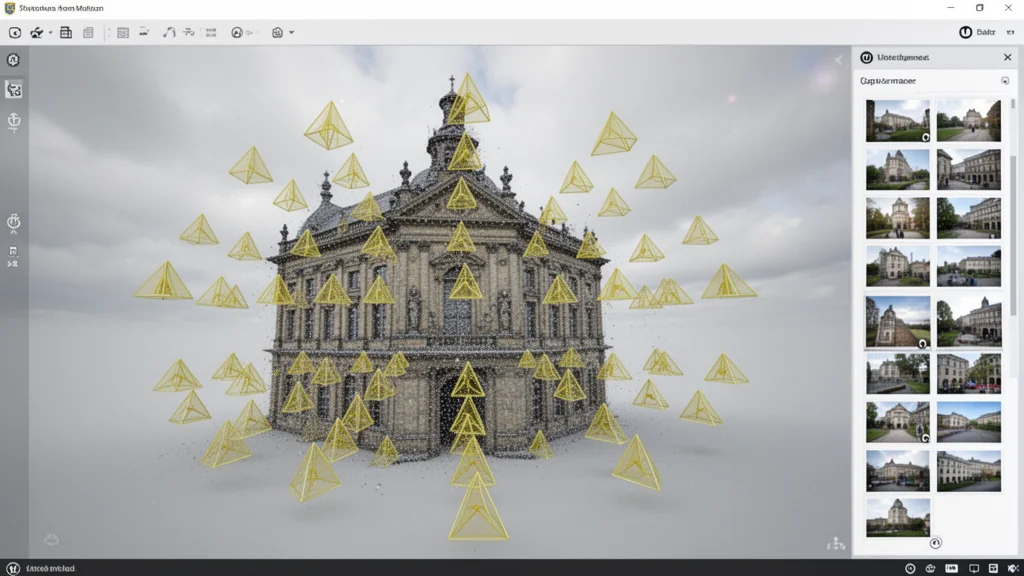 SfM and MVS pipeline producing camera poses and a dense point cloud from photos