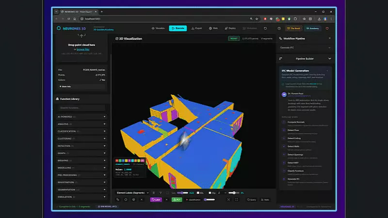 Simplified building model produced in Neurones 3D