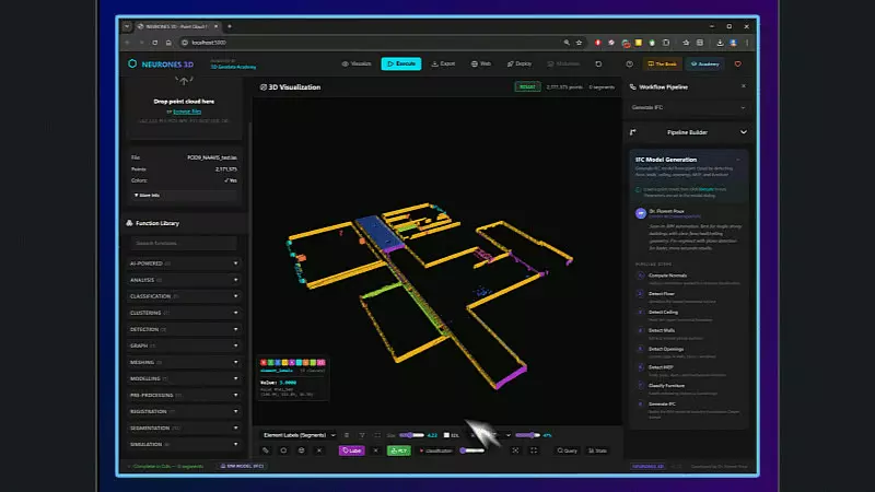 Measured floor plan generated automatically from a point cloud in Neurones 3D