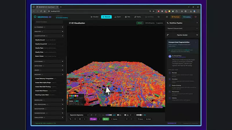 City-scale point cloud classified by surface type in Neurones 3D