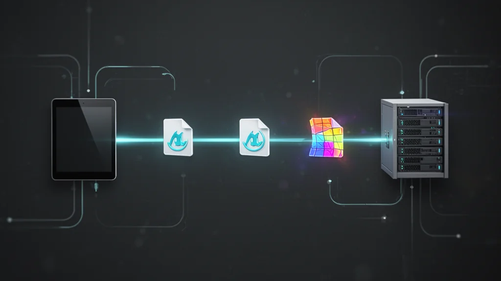 Architecture diagram: 3D model hosted on a server, client sends data, server returns predictions