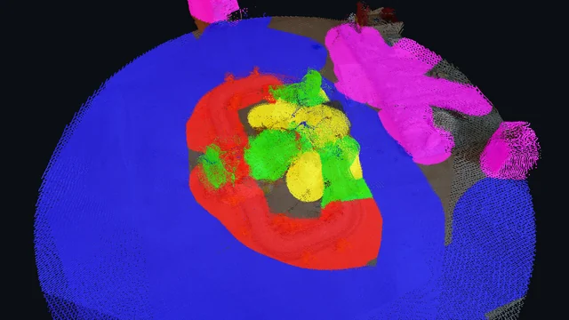 A 3D point cloud of a toy set labeled by painting brush strokes on photos