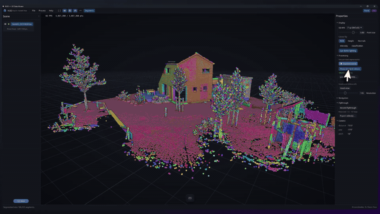Outdoor point cloud shaded by height in Neurones 3D