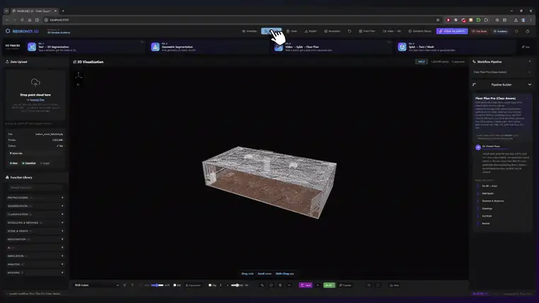 Automated floor plan generation in Neurones 3D turning a block model into a dimensioned as-built floor plan