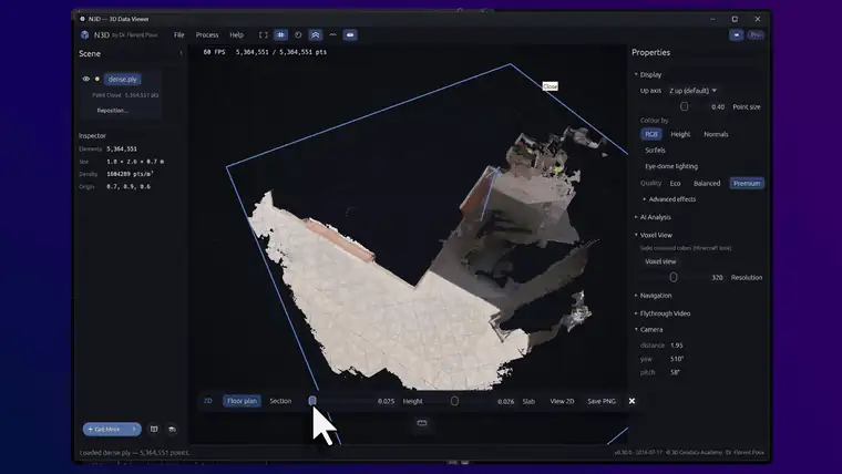 Point cloud sliced horizontally at wall height to produce an as-built floor plan section