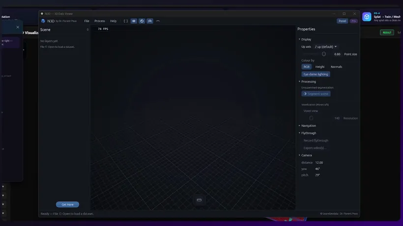 Navigating a 3D scan of a basement utility room in the Neurones 3D data viewer, the kind of capture an accessibility audit reads