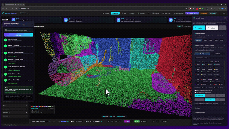 Large-scale per-instance segmentation of a whole building in Neurones 3D