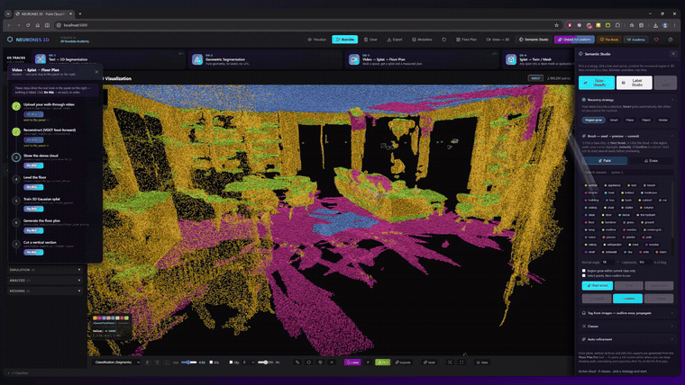 Propagating learned semantic tags across the segments of a room in Neurones 3D
