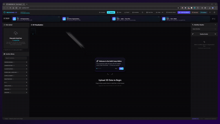 The Neurones 3D onboarding screen in Neurones 3D