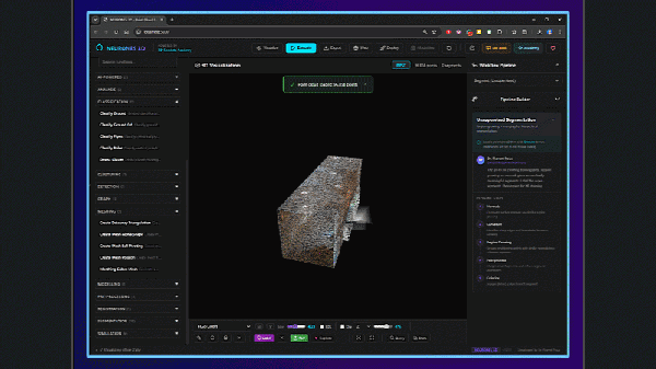 Live demo of Neurones 3D running 3D spatial AI for AEC on a laptop in airplane mode, querying a smart point cloud scene