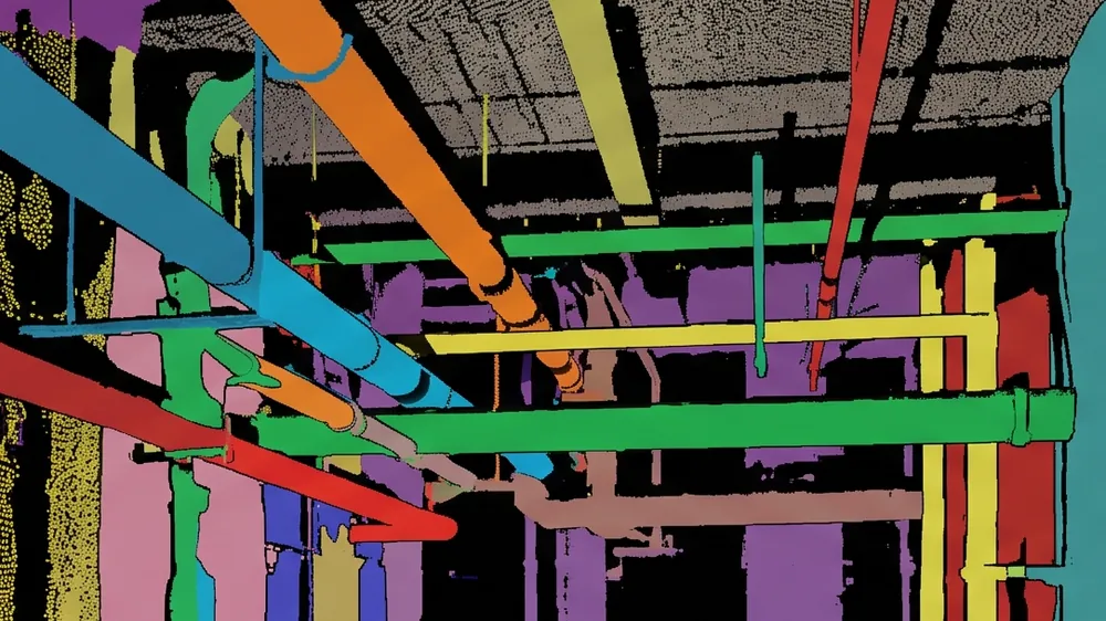 A point cloud split into clean geometric regions using descriptors alone