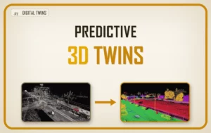 Predictive digital twin built from one aerial LiDAR survey, asset cells scored for condition and forecast forward into a ranked work order