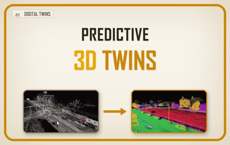 Predictive digital twin built from one aerial LiDAR survey, asset cells scored for condition and forecast forward into a ranked work order