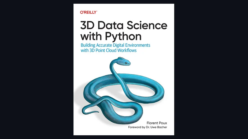 The cover of the O'Reilly book 3D Data Science with Python by Florent Poux, a coiled teal snake on a white ground.