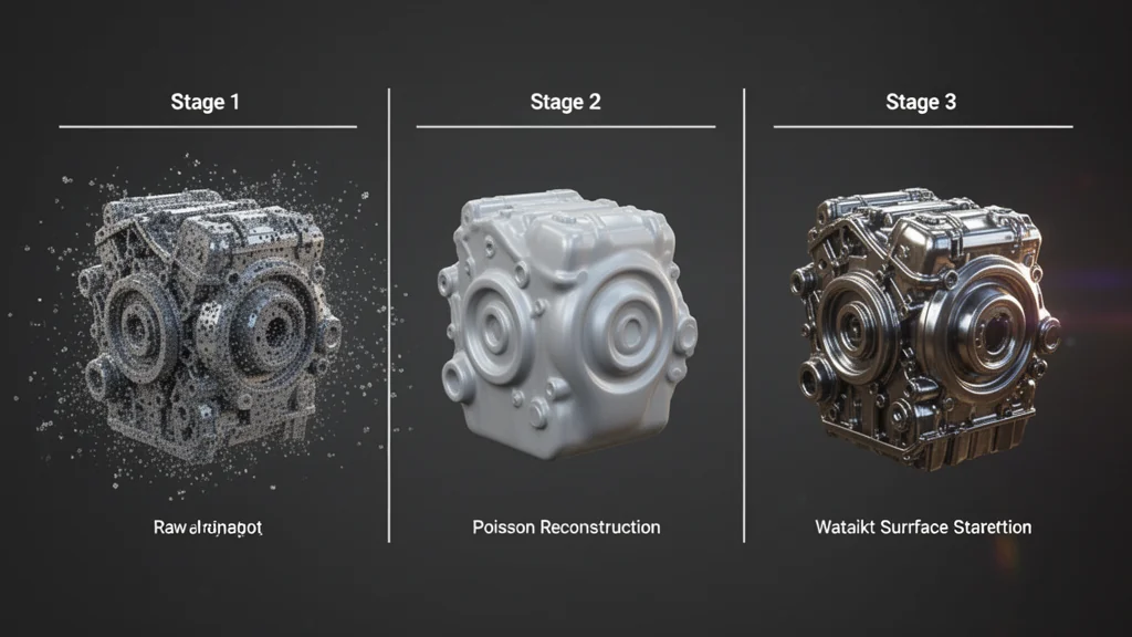 Raw 3D scan converted into a clean watertight mesh with Poisson and marching cubes